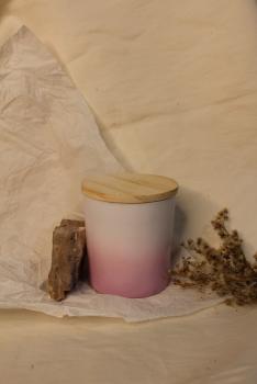 White pink shaded Salmon pink mood candle (With wooden lid)