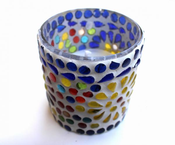 Handmade mutli colored glass candle with soy wax