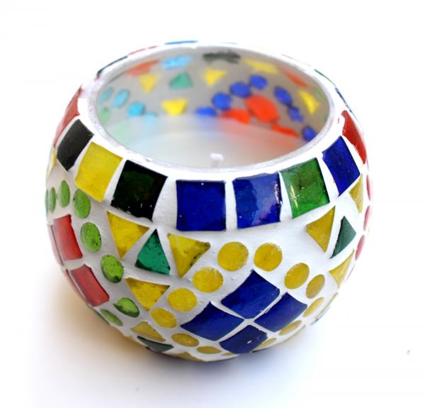 Handmade multi colored mosaic candle with soy wax
