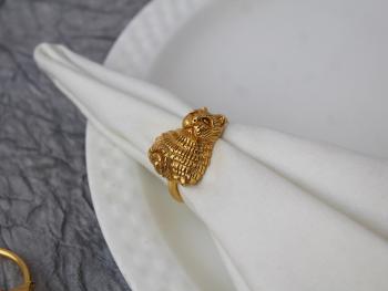 Owl textured Brass Napkin Holder Ring (Gold Plated) - SET OF 4