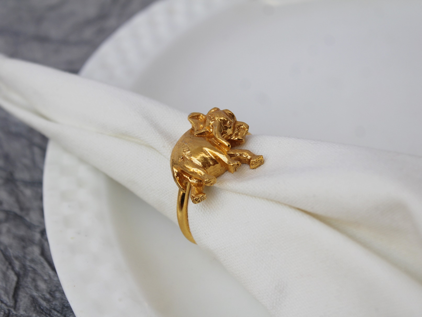 Elephant Calf textured Brass Napkin Holder Ring (Gold Plated) - SET OF 4